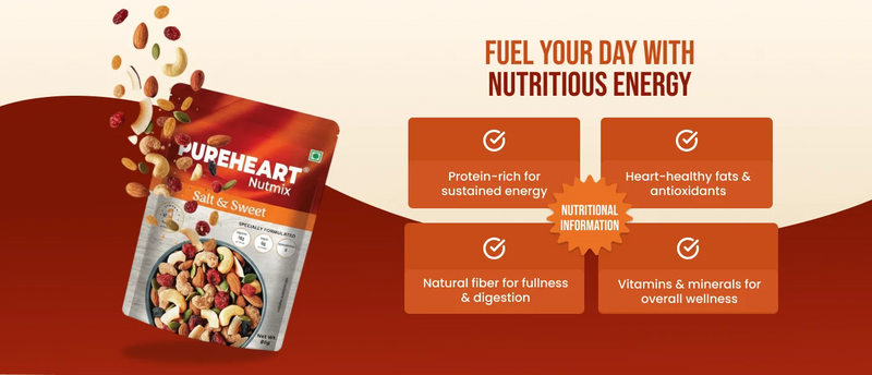 About Pureheart Nutmix Salt & Sweet Dry Fruits  Premium Salted Mix Nuts (Cashews, Almonds, Raisins, Cranberries) Delicious & Crunchy Mixed Dry Fruits - 2 (Mobile)