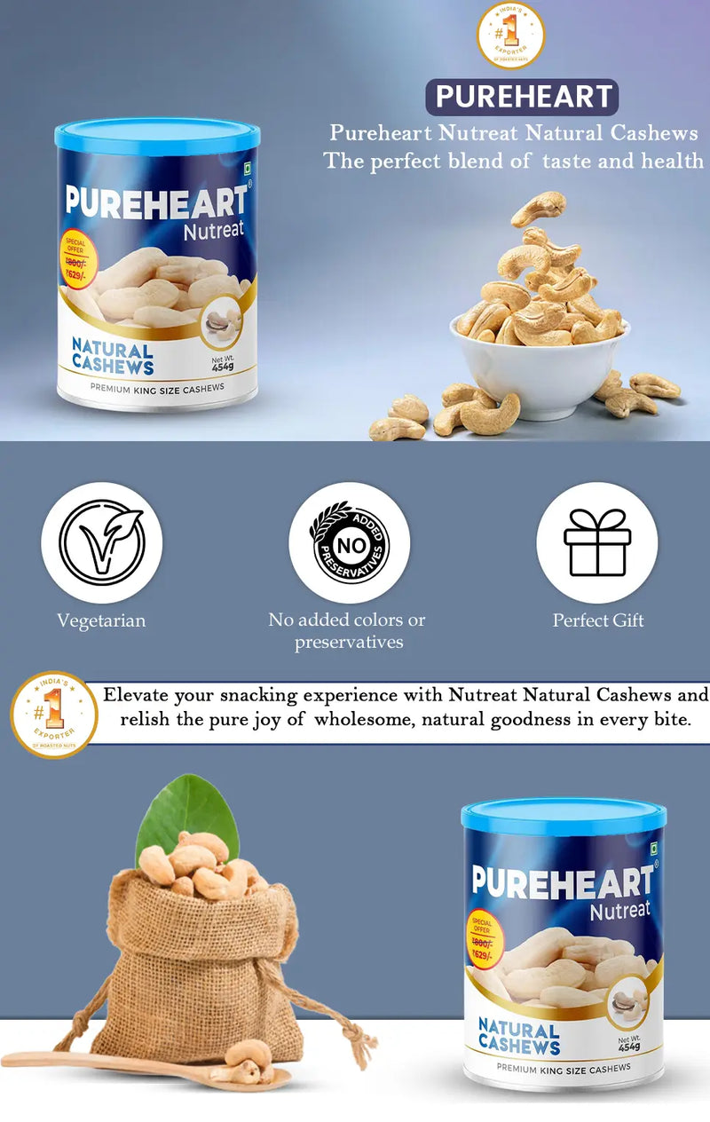 About PUREHEART Nutreat Natural Cashews  Premium Whole Crunchy & Delicious Cashewnuts/Kaju/Dry Fruit - 1 (Mobile)