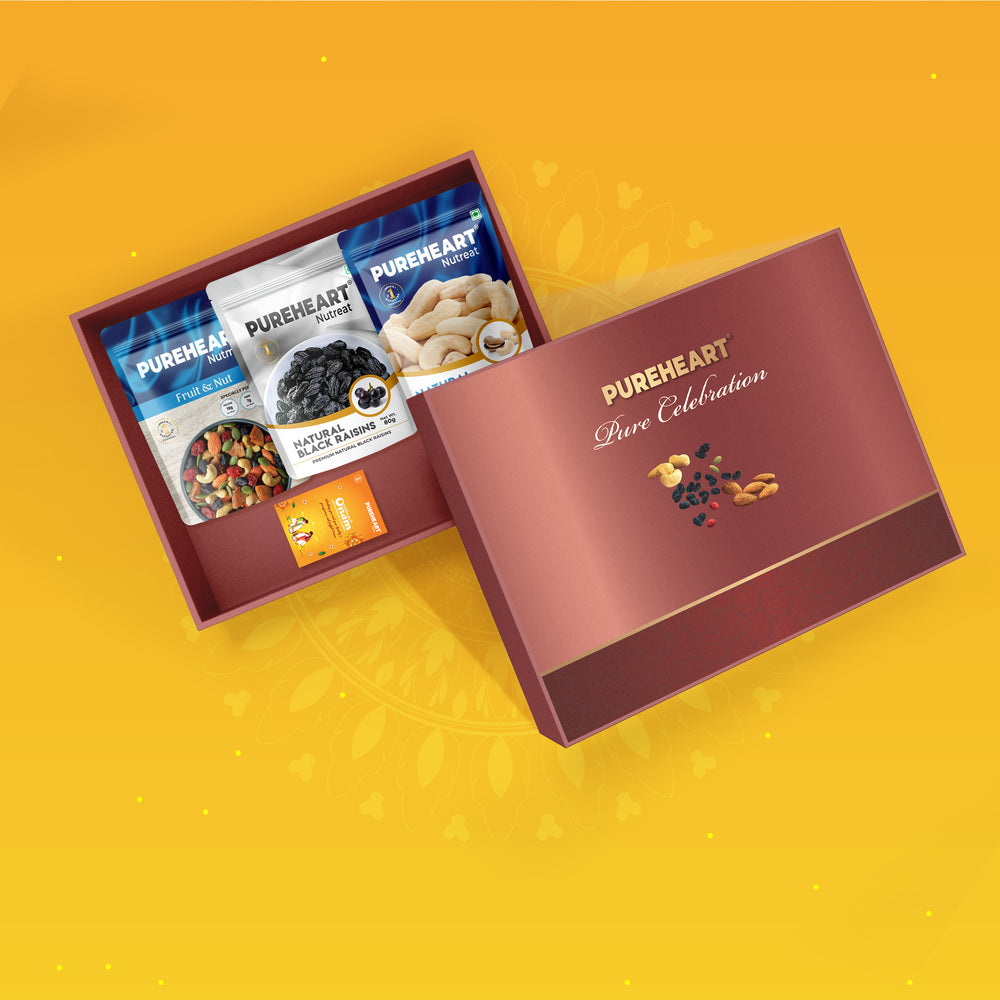 PUREHEART Onam Gift Hamper - Natural Cashews (80 g), Fruit & Nut Nutmix (80g) & Black Raisins (80g) Combo - Crunchy Dry Fruits, with Gift Card