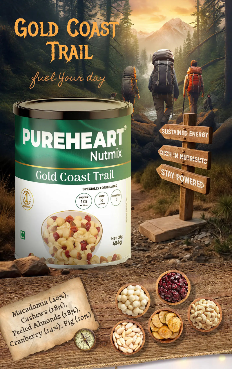 About Pureheart Nutmix Gold Coast Trail, Premium Trail Mix with 40% Macadamia, Cashew, Almonds, Cranberry & Fig, High Protein, Healthy Snack - 1 (Mobile)