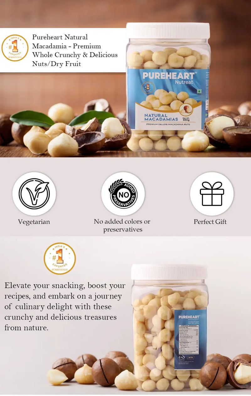 About Pureheart Natural Macadamia , Premium Australian Macadamia Nuts, Rich in Antioxidants - Whole, Exotic, and Crunchy Dry Fruits, Ideal Snacks, No Additives - 1 (Mobile)