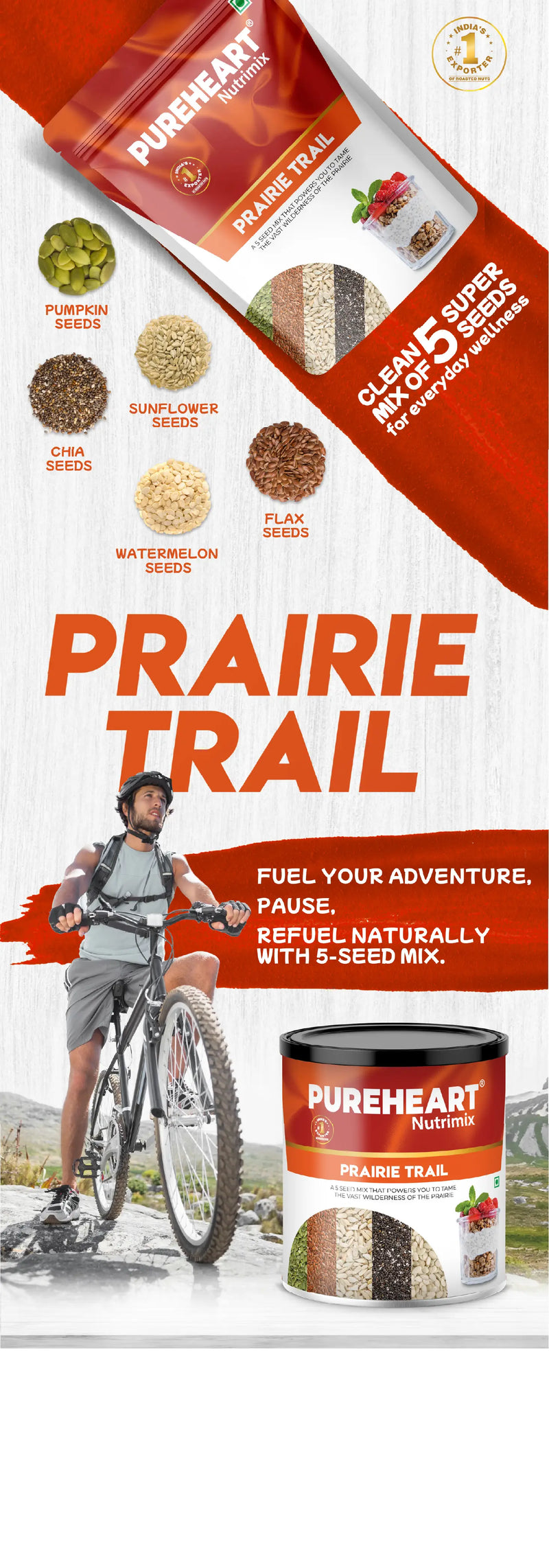 About PUREHEART Prairie Trail 5-Seed Mix – Flax, Chia, Pumpkin, Sunflower & Watermelon Seeds | High Protein, Omega-3, Fiber | Healthy Crunchy Snack & Salad Topping | Gluten-Free & Nutritional - 1 (Mobile)