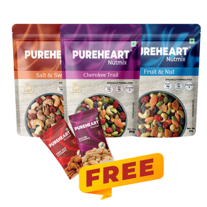 Pureheart Nutmix & Cherokee Trail Mix 80g Combo: Fruit & Nuts and Salt & Sweet Dry Fruit Snacks - Healthy On-the-Go Protein Pack