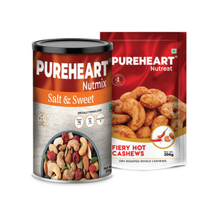 Buy Pureheart Nutmix Premium Mix of Dry Fruits and Nuts | Nutreat Fiery hot cashews combo pack 