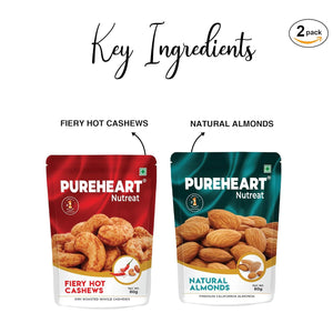 PUREHEART Combo of Fiery Hot Cashews (80 gm) & Natural Almond (80 gm) Delicious, Crunchy Dry Fruit Snack