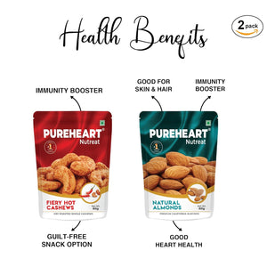 PUREHEART Combo of Fiery Hot Cashews (80 gm) & Natural Almond (80 gm) Delicious, Crunchy Dry Fruit Snack