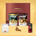 PUREHEART Diwali Gift Hamper - Combo of Pepperfry Cashews, Flavours of Venice Peeled Almonds (80 g, each) with Bournville Chocolate, Ganpati Diya and Happy Diwali Card, Dry Fruits Gift Box