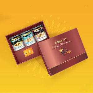PUREHEART Onam Gift Hamper - Peeled Almonds Natural, Salted & Flavours of Venice (333g, each) with  Gift Card & Chocolate - Crunchy Dry Fruits