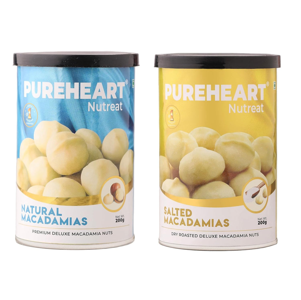 Pureheart Combo of  Natural Macadamia (200 gm) and Salted Roasted Macadamia (200 gm) Premium Australian Macadamia Nuts, Rich in Antioxidants - Whole and Exotic Dry Fruits, No Additives