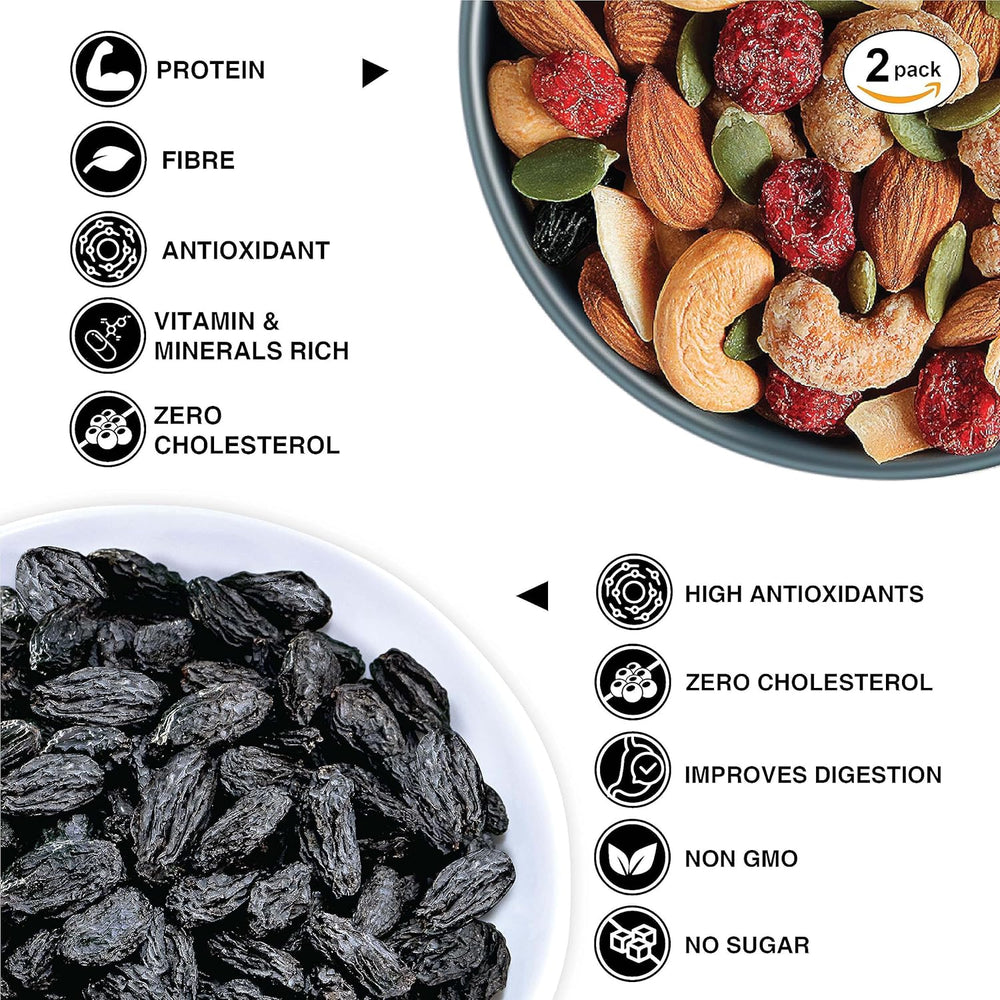 Pureheart Khatta Mitha Combo Gift Hamper - Nutmix Salt & Sweet (230 gm) & Natural Black Raisins (80 gm) Mix Nuts & Dry Fruits - Ideal Gift Option