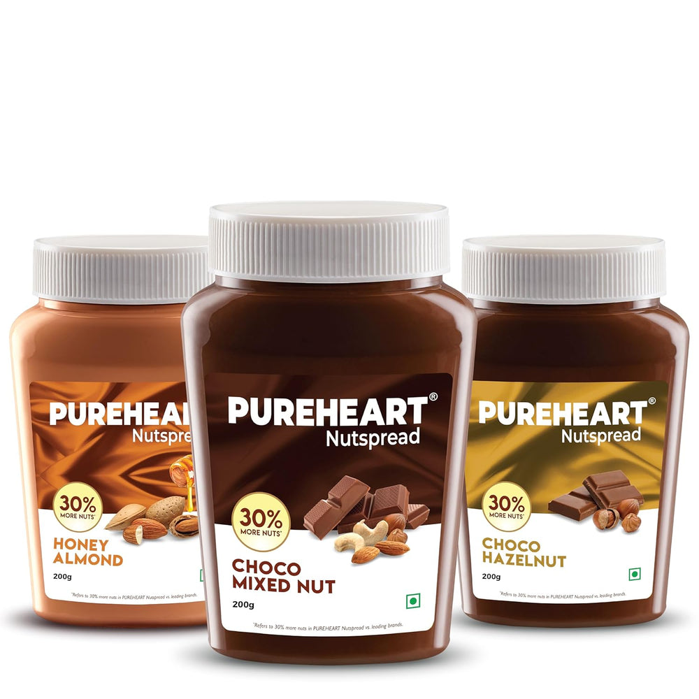 Pureheart Nut Spread Combo of Honey Almond (200 gm) Choco Hazelnut (200 gm) and Choco Mixed Nut (200 gm) Creamy and Nutty Chocolate Spread for Breakfast