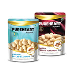 Pureheart Nutreat Combo of Peeled Almonds Natural and Salted Roasted Almond (80 gm, Each) Whole Blanched Premium California Premium Almond Nuts Without Skin/Dried Badam/Dry Fruit