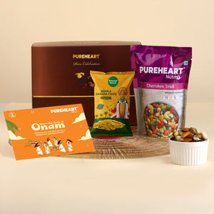 PUREHEART Onam Gift Hamper- Cherokee Trail Mix (80g) and banana chips, Gift Card,  Dry Fruits and Nuts Gift