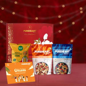 PUREHEART Onam Gift Hamper Combo of Natural Fruit & Nut Nutmix, Sweet & Salt Nutmix (80 g, each), Cadbury Bournville Fruit & Nut Dark Chocolate with  Gift Card.