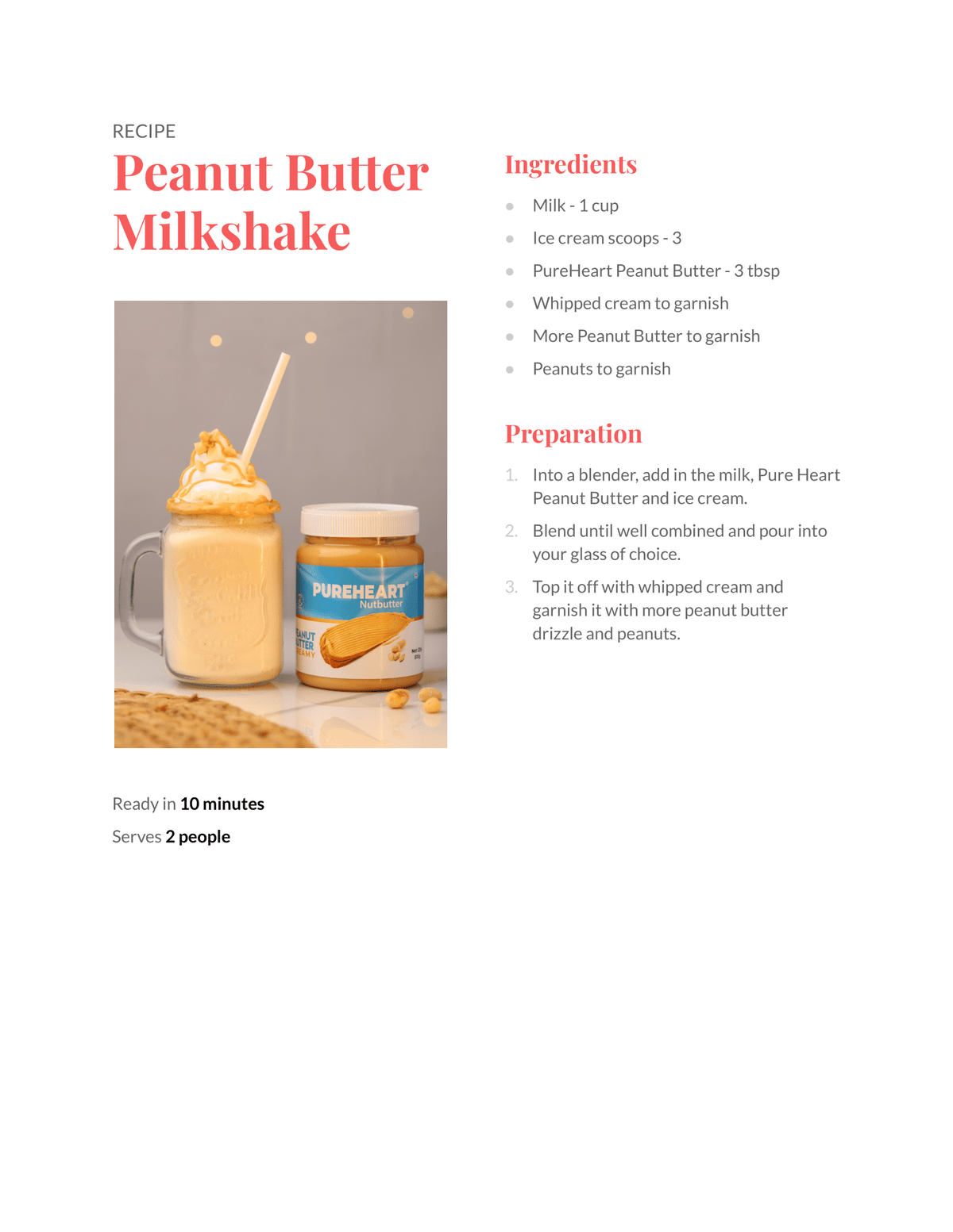 Pureheart Nutbutter Natural Peanut Butter  | creamy | High Protein, Zero Trans Fats| Premium Roasted Peanut Creamy Nut Butter Spread | Perfect for Fitness and Healthy Snacking