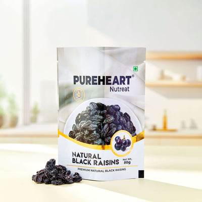Pureheart Nutreat Premium Natural Black Raisins (80 gm) Kali Kishmish/Manuka, Dry Fruits Snack - Rich in Antioxidants