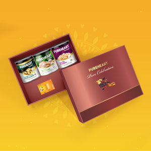 PUREHEART Onam Gift Hamper Salted Cashews, Peeled Almonds Flavours of Venice & Pistachio (333g, each), Cadbury Bournville Dark Chocolate with  Gift Card,