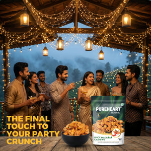 Pureheart Spicy Malabar Cashews 80g | Roasted Masala Kaju with Curry Leaves | Premium Crunchy Flavored Cashew Nuts | Healthy Snack, Protein Rich Dry Fruits | Spicy Roasted Nuts Pack