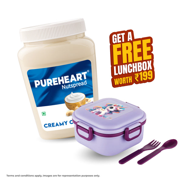 PUREHEART Nut Spread Creamy Cashew 350gm with Lunch Box | Nutty and Smooth Cashew Spread for Breakfast - No. 1 Exporter of Roasted Nuts