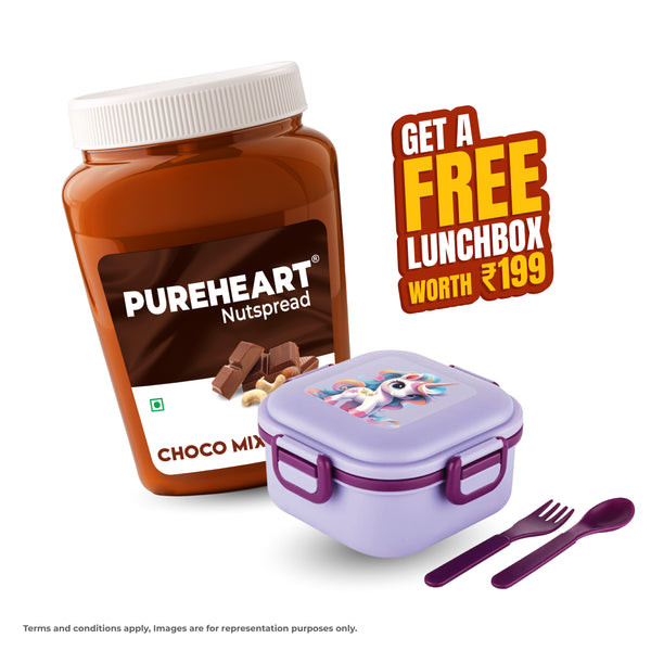 PUREHEART Choco Mixed Nut Spread 350gm with Lunch Box| Nutty, Smooth and Creamy Chocolate Spread for Breakfast - No. 1 Exporter of Roasted Nuts