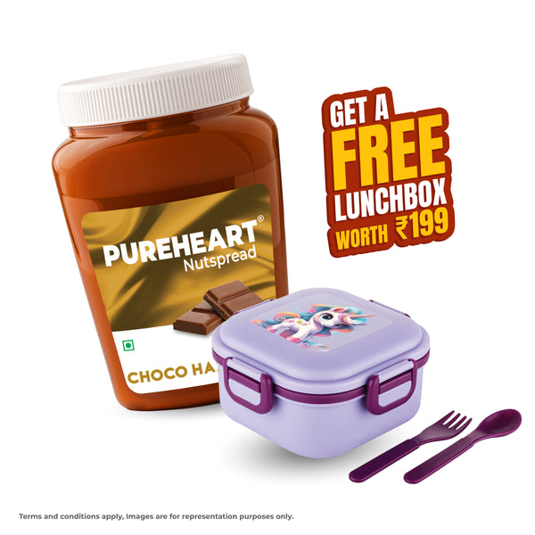 PUREHEART Nut Spread Choco Hazelnut 350 gm with Lunch Box|Nutty, Smooth and Creamy Chocolate Hazelnut Spread for Breakfast | No. 1 Exporter of Roasted Nuts