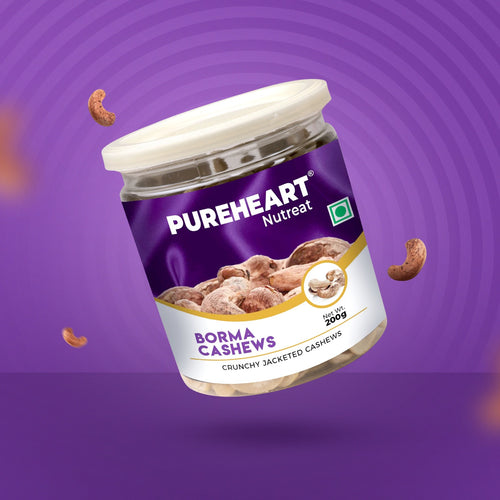 Pureheart Borma Cashews/Skin Unpeeled Cashews  Natural Whole Cashews - Nutty Flavor Cashew Nuts with Skin - Reusable Jar