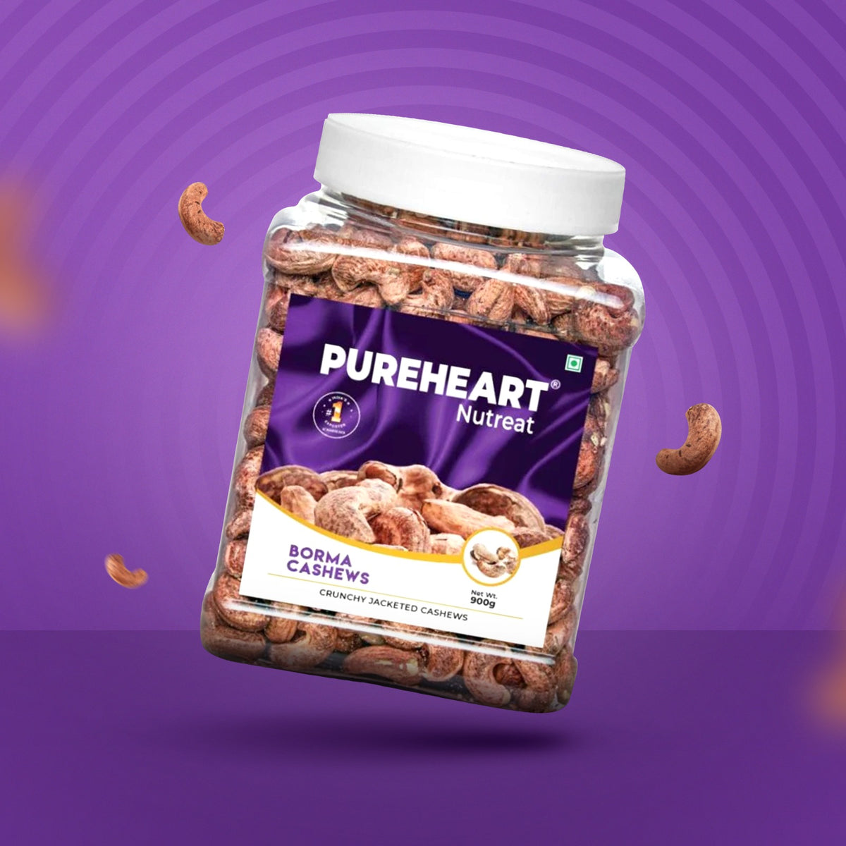 Pureheart Borma Cashews/Skin Unpeeled Cashews  Natural Whole Cashews - Nutty Flavor Cashew Nuts with Skin - Reusable Jar