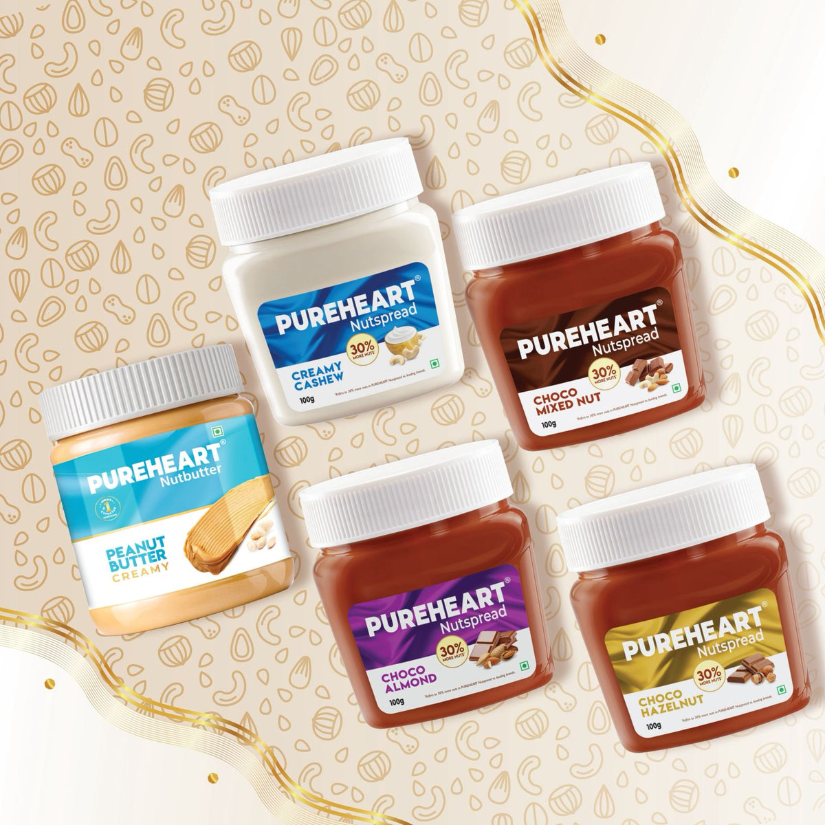 Pureheart Nut Spread Combo (5 Flavours) | Back to School Offer with Free DOMS Kit – Colour Pencils (12 Shades), Water Colour Pens, Crayons, Graphite Pencils, Eraser, Sharpener, Time Table Stamp & Name Slip