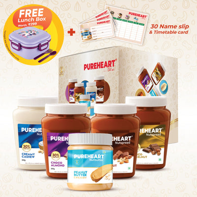 Pureheart Nut Spread Combo (5 Flavours) | Back to School Offer with FREE Lunch Box, Time Table & Name Slip