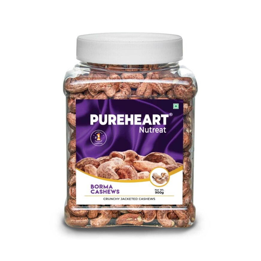 Pureheart Borma Cashews/Skin Unpeeled Cashews  Natural Whole Cashews - Nutty Flavor Cashew Nuts with Skin - Reusable Jar