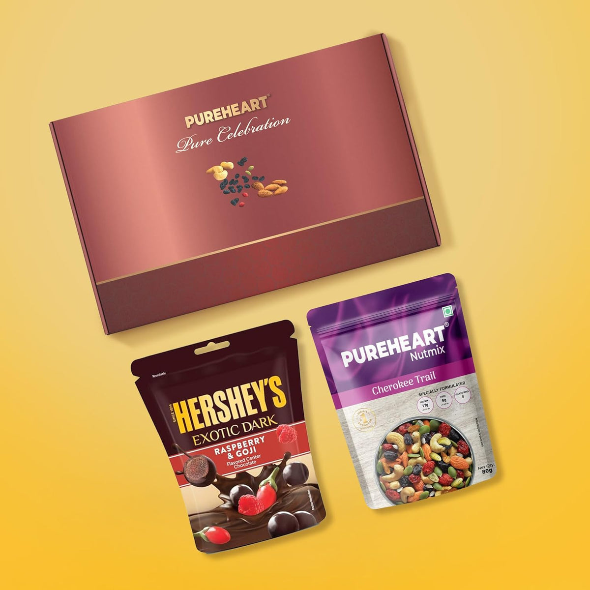 PUREHEART Rakhi Gift Hamper- Cherokee Trail Mix (80g) and Chocolates with Ganpati Rakhi for Brother, Gift Card, Pooja Rice, Kumkum - Crunchy Dry Fruits and Nuts