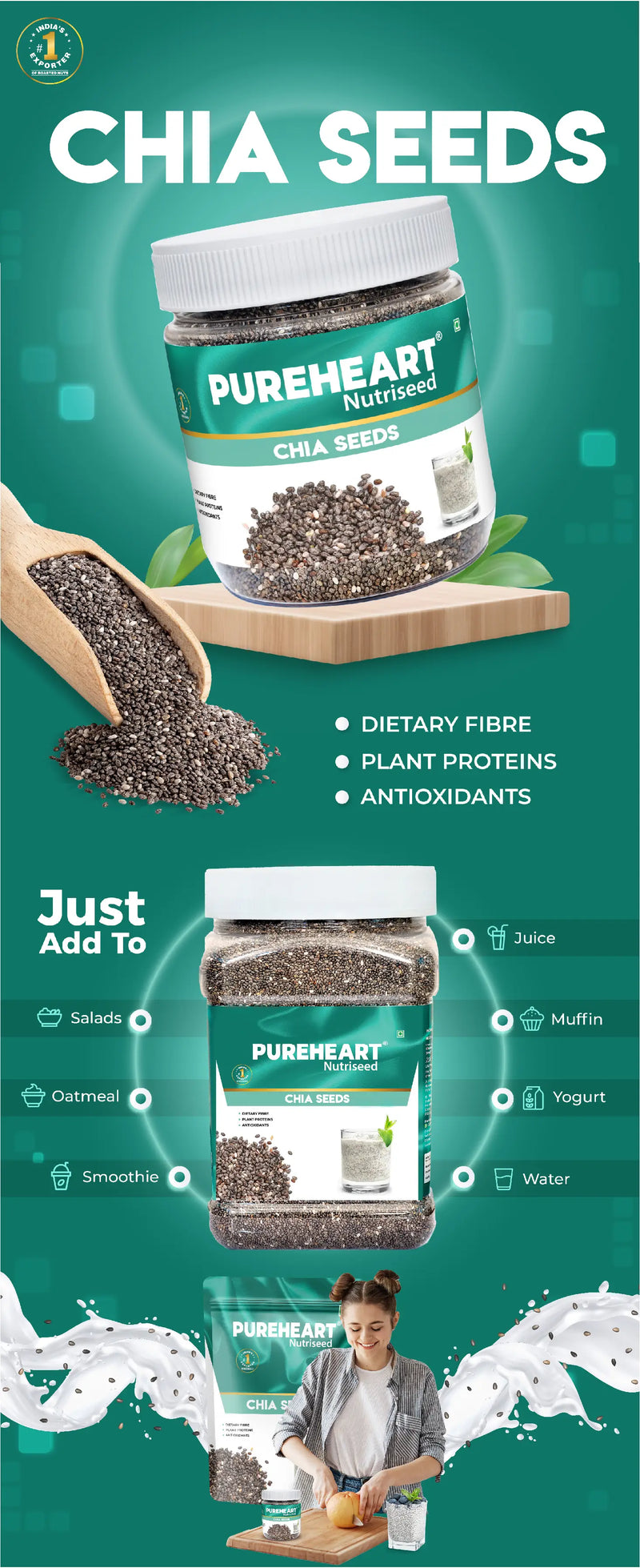 About Pureheart Raw Chia Seeds | Chia Seeds for Weight Management | Rich in Calcium, Protein, Fiber, Omega-3 and Antioxidant | Seeds for Eating | Diet Snack | Naturally Sourced - 1 (Mobile)