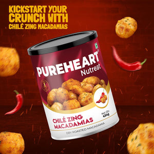PUREHEART Nutreat Chile Zing Australian Macadamias – Spicy Roasted Macadamia Nuts | Buttery Crunch Snack | 454g | Gluten-Free & Keto-Friendly