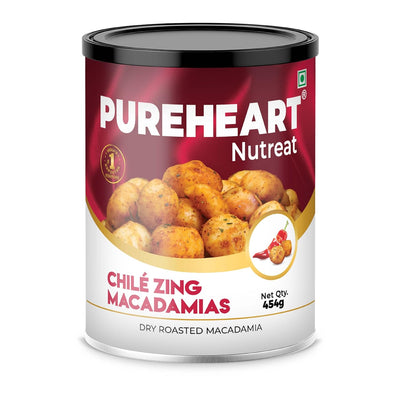 PUREHEART Nutreat Chile Zing Australian Macadamias – Spicy Roasted Macadamia Nuts | Buttery Crunch Snack | 454g | Gluten-Free & Keto-Friendly
