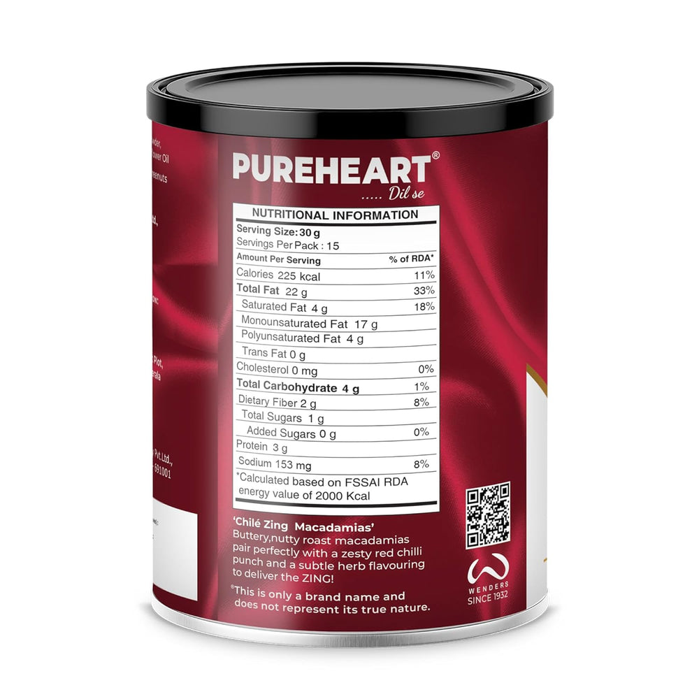 PUREHEART Nutreat Chile Zing Australian Macadamias – Spicy Roasted Macadamia Nuts | Buttery Crunch Snack | 454g | Gluten-Free & Keto-Friendly