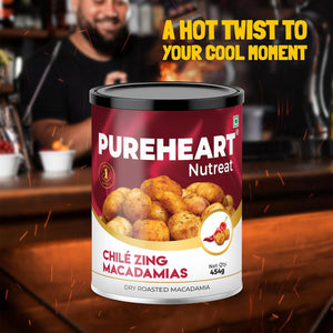 PUREHEART Nutreat Chile Zing Australian Macadamias – Spicy Roasted Macadamia Nuts | Buttery Crunch Snack | 454g | Gluten-Free & Keto-Friendly