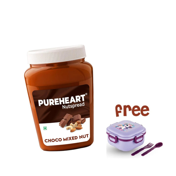 PUREHEART Choco Mixed Nut Spread 350gm with Lunch Box| Nutty, Smooth and Creamy Chocolate Spread for Breakfast - No. 1 Exporter of Roasted Nuts