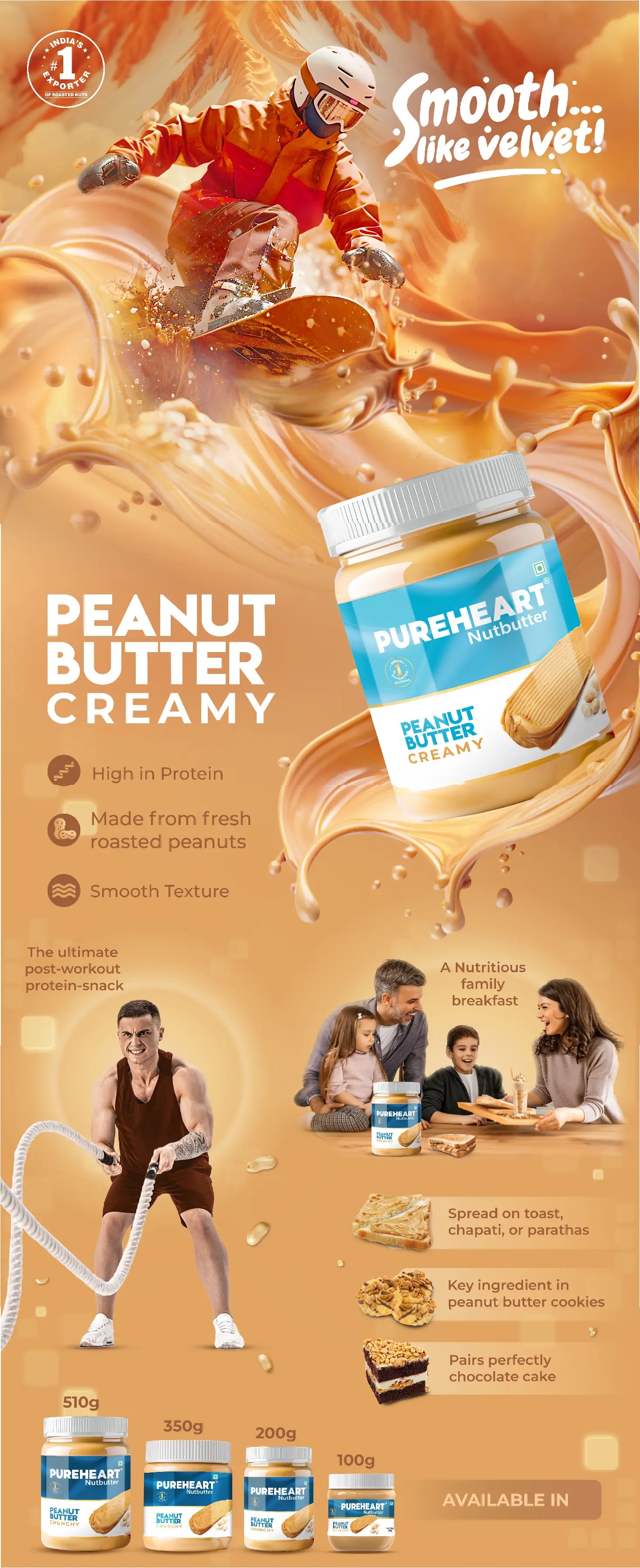 About Pureheart Nutbutter Natural Peanut Butter  | creamy | High Protein, Zero Trans Fats| Premium Roasted Peanut Creamy Nut Butter Spread | Perfect for Fitness and Healthy Snacking - 1