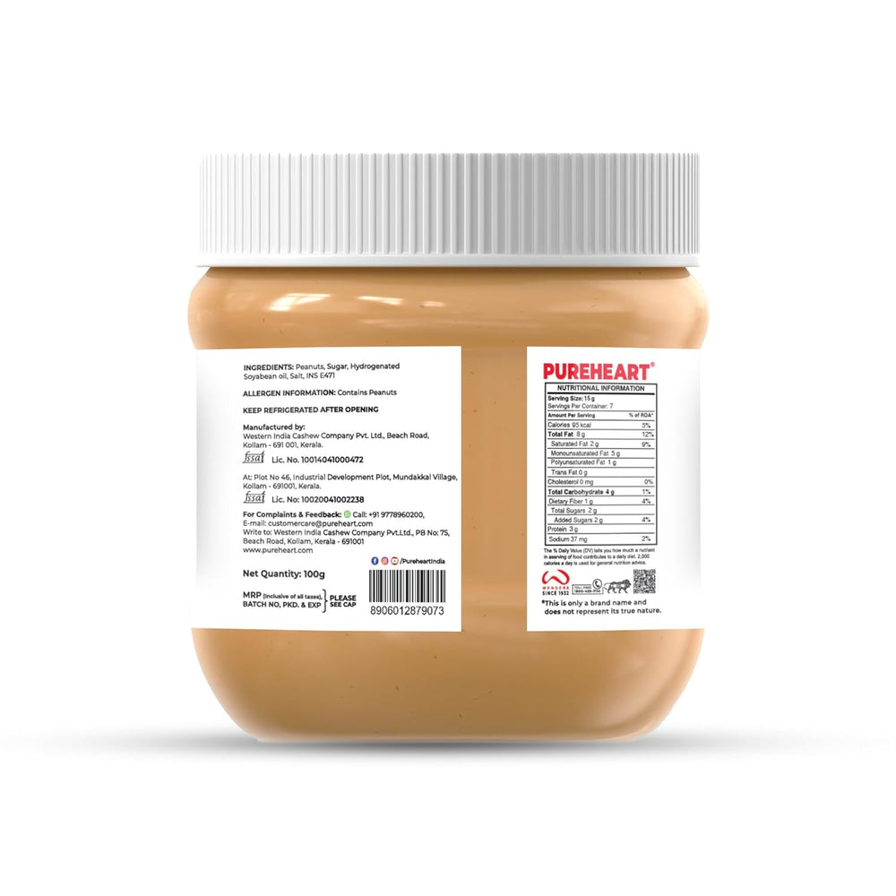 Pureheart Nutbutter Natural Peanut Butter  | Crunchy | High Protein, Zero Trans Fats| Premium Roasted Peanut Crunchy Nut Butter Spread | Perfect for Fitness and Healthy Snacking