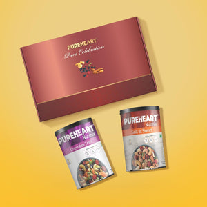 PUREHEART Premium Diwali Gift Hamper | Dry Fruits Gift Box with Trail Mix and Salt & Sweet Nutmix (230g,each) Bournville Chocolate, Ganpati Diya & Diwali Greeting Card | Corporate Gifting