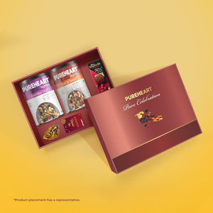 PUREHEART Premium Diwali Gift Hamper | Dry Fruits Gift Box with Trail Mix and Salt & Sweet Nutmix (230g,each) Bournville Chocolate, Ganpati Diya & Diwali Greeting Card | Corporate Gifting