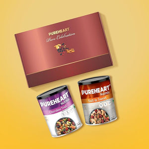 PUREHEART Premium Diwali Gift Hamper | Dry Fruits Gift Box with Trail Mix and Salt & Sweet Nutmix (454g,each) Bournville Chocolate, Diwali Greeting Card | Corporate Gifting