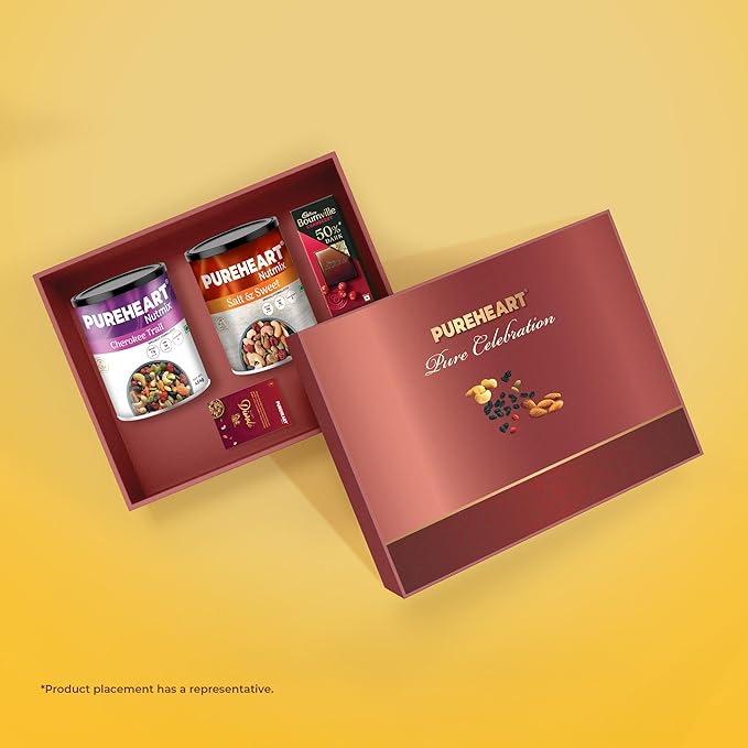 PUREHEART Premium Diwali Gift Hamper | Dry Fruits Gift Box with Trail Mix and Salt & Sweet Nutmix (454g,each) Bournville Chocolate, Diwali Greeting Card | Corporate Gifting