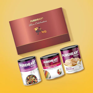 PUREHEART Premium Diwali Gift Hamper | Corporate Dry Fruits Gift Box with Salted Cashews,Trail Mix and Sierra Trail (454g, each), Chocolate, Ganpati Diya & Diwali Greeting Card