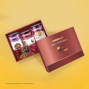 PUREHEART Premium Diwali Gift Hamper | Corporate Dry Fruits Gift Box with Salted Cashews,Trail Mix and Sierra Trail (454g, each), Chocolate, Ganpati Diya & Diwali Greeting Card