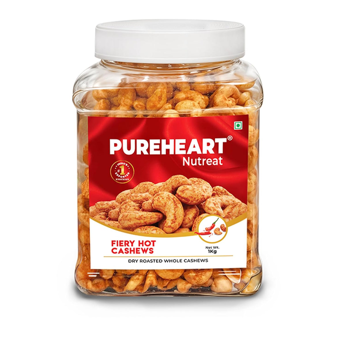 Pureheart Nutreat Fiery Hot Cashews  Natural Premium Spicy Roasted Whole Cashew Nuts/Kaju Dry Fruit, Crunchy & Delicious Chili Cashews - Resealable Pouch