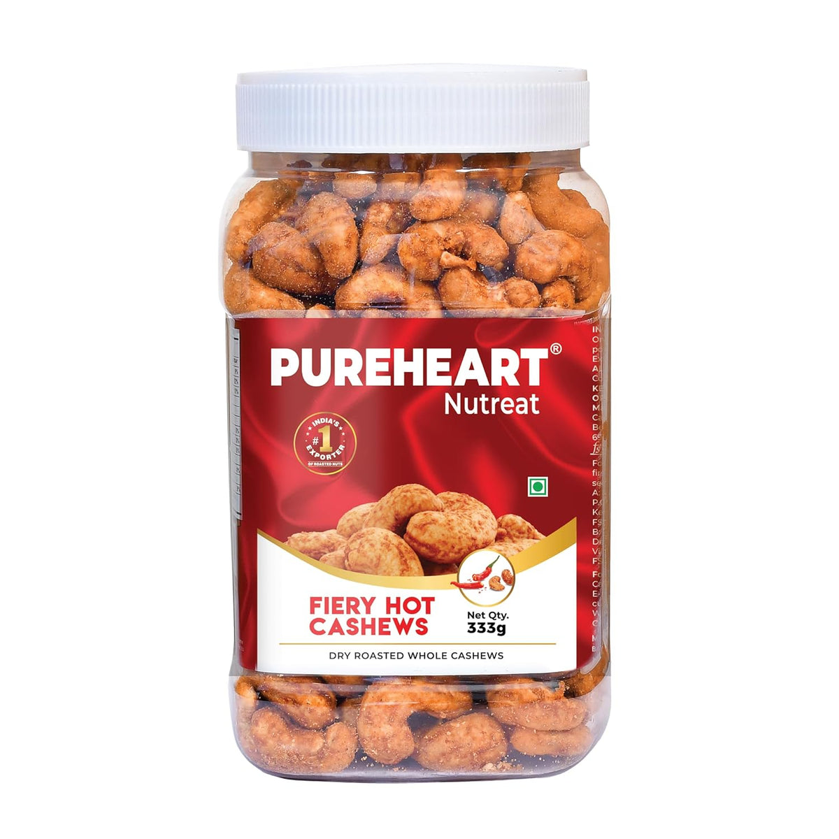Pureheart Nutreat Fiery Hot Cashews  Natural Premium Spicy Roasted Whole Cashew Nuts/Kaju Dry Fruit, Crunchy & Delicious Chili Cashews - Resealable Pouch