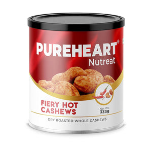 Pureheart Nutreat Fiery Hot Cashews - Natural Premium Spicy Roasted Whole Cashew Nuts/Kaju Dry Fruit, Crunchy & Delicious Chili Cashews - Resealable Pouch