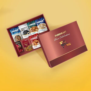 PUREHEART Diwali Gift Hamper | Corporate Gifting | Natural Cashews, Fruit & Nut Nutmix, Black Raisins, Fiery Hot Cashews, Natural Almonds (80 g each), Ganpati Diya, Chocolate and Greeting Card, Dry Fruits Gift Box