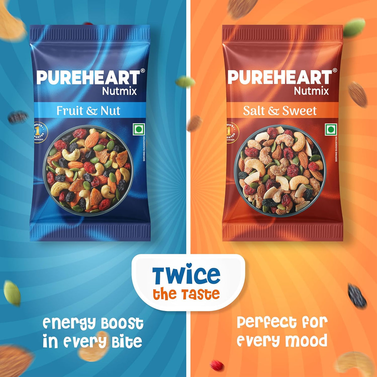 Pureheart Nutmix Combo Natural Fruit & Nuts and Salt & Sweet Dry Fruits (25 gm each) - Delicious and Crunchy Mix Nuts
